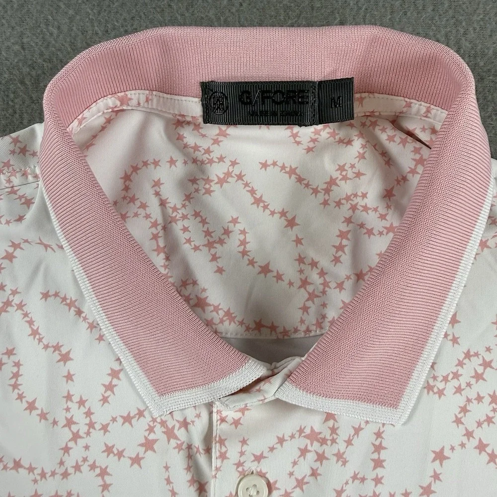 G/Fore Pink Star Dust Banded Sleeve Tech Jersey Golf Polo Size M All Over Print